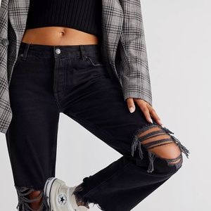 Free People Maggie Mid Rise Straight Jean Washed Black